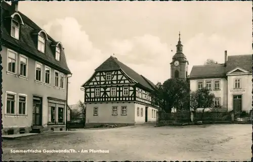 Ansichtskarte Geschwenda Straßen Partie am Pfarrhaus zur DDR-Zeit 1962