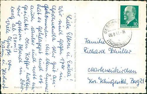 Ansichtskarte Geschwenda Straßen Partie am Pfarrhaus zur DDR-Zeit 1962