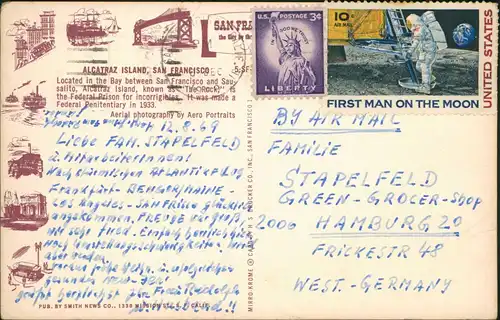 Postcard San Francisco Alcatraz - Luftbild areal view 1969