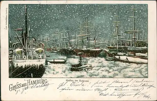 Ansichtskarte Hamburg Hafen im Schnee 1898