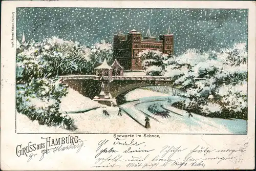 Ansichtskarte St. Pauli-Hamburg Seewarte im Schnee 1898