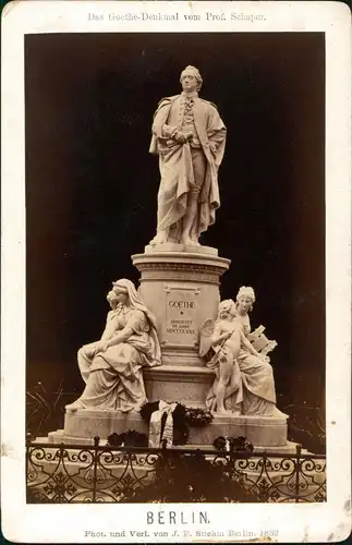 Berlin Das Goethe-Denkmal vom Prof. Schaper. CDV-Foto 1882 Kabinettfoto