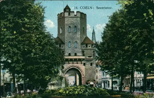 Ansichtskarte Köln Strassen Partie am Severintor 1913   gel  Stempel HAGEN