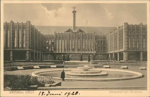 Ansichtskarte Köln Messehof mit Brunnen OFFIZIELLE POSTKARTE DER PRESSA 1928
