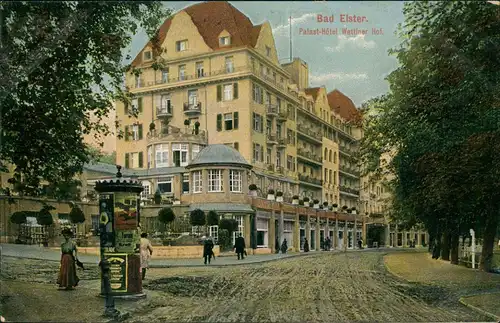 Ansichtskarte Bad Elster Palast-Hôtel Wettiner Hof, Litfasssäule 1912