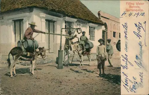 Barranquilla Colombia Filling Barrels, Wasser-Station Einheimische Natives 1910