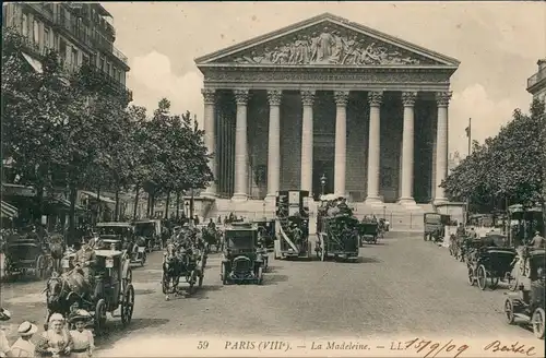 CPA Paris La Madeleine. Autos Bus 1908