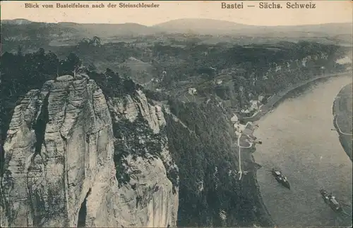 Ansichtskarte Rathen Blick von der Bastei nach der Steinschleuder 1918