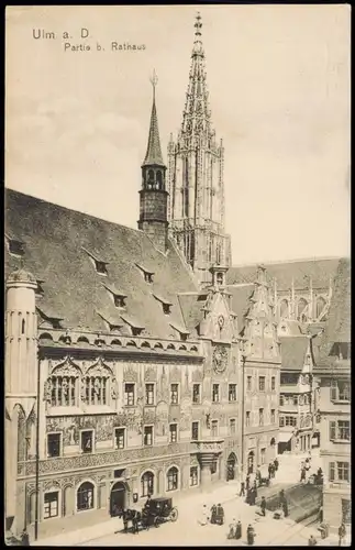 Ansichtskarte Ulm a. d. Donau Strassen Partie am Rathaus 1907