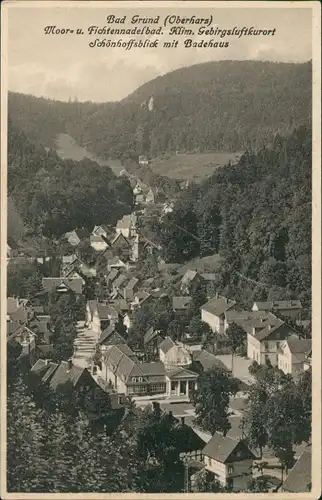 Bad Grund (Harz) Panorama-Ansicht Schönhoffsblick mit Badehaus 1920