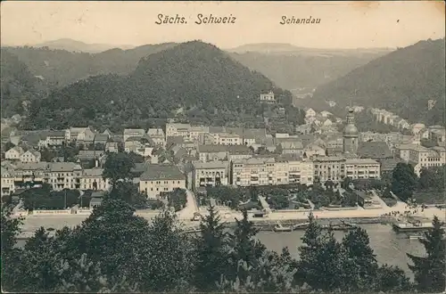 Ansichtskarte Bad Schandau Panorama-Ansicht Partie a.d. Elbe 1912