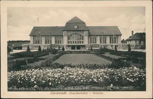 Ansichtskarte Darmstadt Hauptbahnhof - Ostseite. 1916  gel. Feldpost