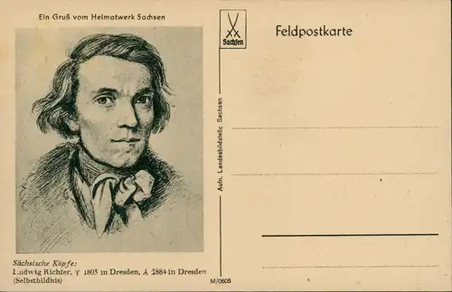 Künstlerkarte Sächsische Köpfe: Ludwig Richter, Y 1803 in Dresden 1917