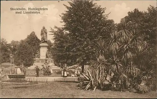 Postcard Stockholm Humlegården med Linnéstatyn 1925