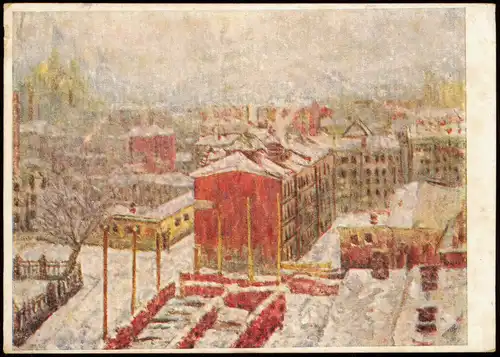 .Russland Rußland Россия Künstlerkarte Stadt im Schnee 1932