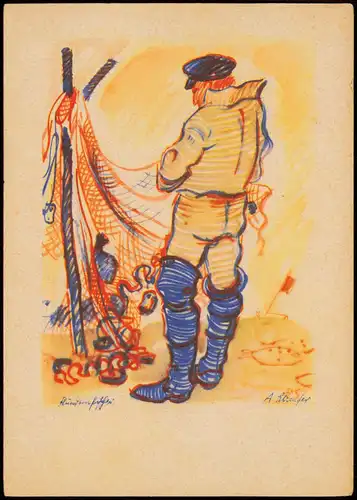 Westerland-Sylt Gruß aus der Scherlfiliale - Künstlerkarte 1959