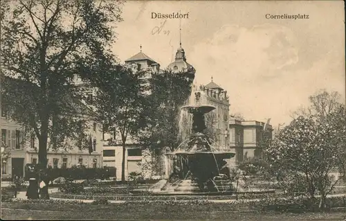 Düsseldorf Partie am Corneliusplatz, Brunnen, Wasserspiele 1908