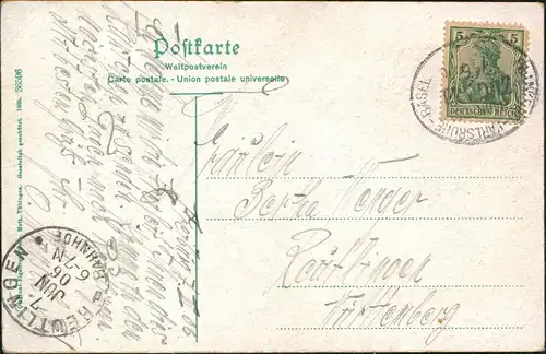 Ansichtskarte .Baden-Württemberg Schwarzwaldhaus   1906   Bahnpost