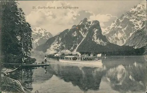 St. Bartholomä-Schönau am Königssee  Königssee Schiff vor Bergkulisse 1911