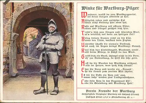 Ansichtskarte Eisenach Winke für Wartburg-Pilger Ritter Gedicht 1922