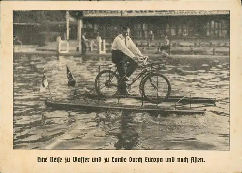 Ansichtskarte  Kuriositäten Reise Europa nach Asien Wasser Fahrrad 1936