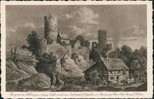 Ansichtskarte Kohren-Sahlis Burgruine - Künstlerkarte 1928