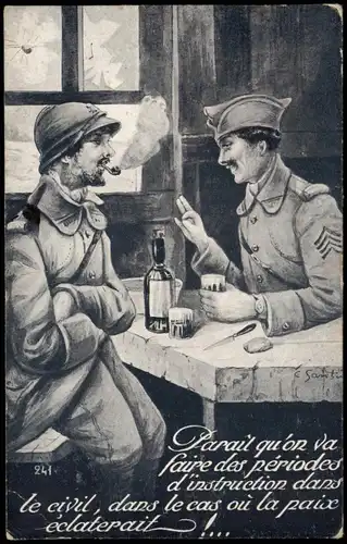 CPA .Frankreich Scherzkarte Soldaten Patriotika France 1927