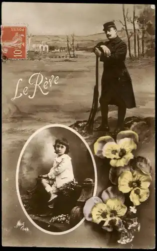 CPA .Frankreich Patriotika France Soldat Kind Fotokunst 1916