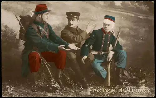 CPA .Frankreich Patriotika France Frères d'Armes Fotokunst 1915