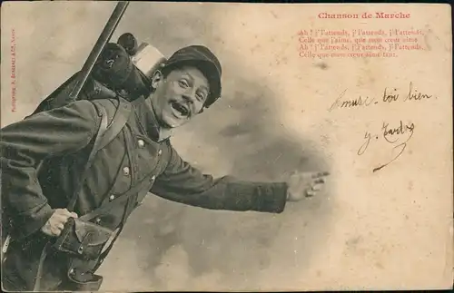 CPA .Frankreich Patriotika France Chanson de Marche Soldat 1904