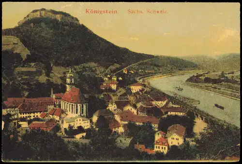 Königstein (Sächsische Schweiz) Panorama Elbe Blick, Sächs. Schweiz. 1910