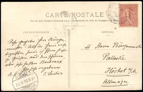 CPA Bordeaux Le Quai de Bourgogne 1906  gel. Ankunftsstempel Höchst Main