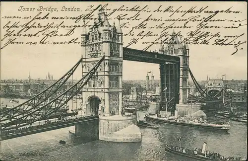Postcard London Tower Bridge, Dampfer 1904
