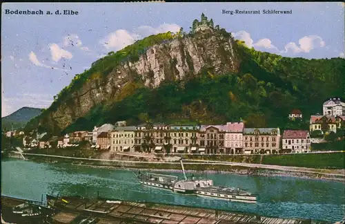 Tetschen-Bodenbach Decín   Elbe Schiff   Berg-Restaurant Schäferwand 1929
