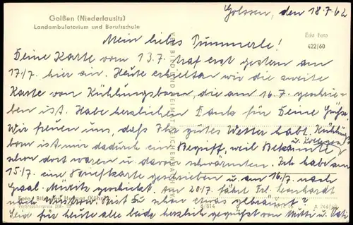 Ansichtskarte Golßen Landambulatorium u. Berufsschule Niederlausitz 1960