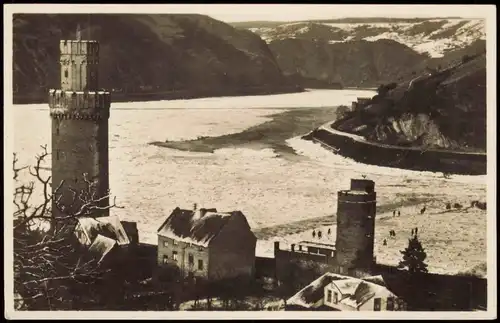 Ansichtskarte Oberwesel Blick auf den vereisten Rhein - Ochsenturm 1930
