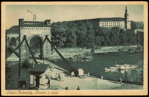 Postcard Tetschen-Bodenbach Decín Podmakly. Zámek a most. 1932