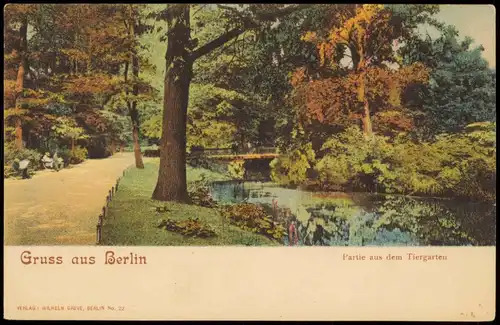 Ansichtskarte Tiergarten-Berlin Partie aus dem Tiergarten, Brücke 1912