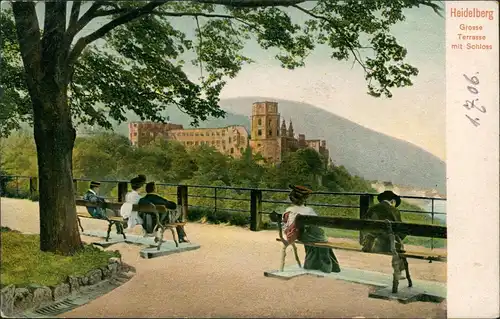 Ansichtskarte Heidelberg  Schloss Grosse Terrasse 1906 GLOGAU (Ankunftsstempel)