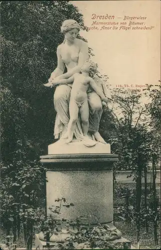 Ansichtskarte Dresden Bürgerwiese mit Marmorstatue von Bäumer 1910