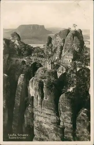 Ansichtskarte Rathen Basteifelsen (Sächsische Schweiz) Basteibrücke 1935