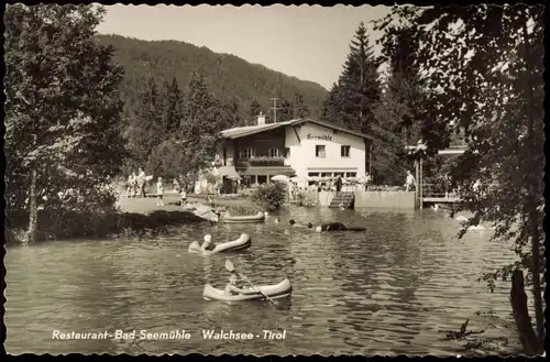 Ansichtskarte Walchsee Restaurant Bad Seemühle Tirol Schlauchboote 1956