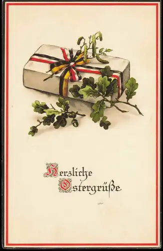 Glückwunsch Ostern (Easter) Geschenk Eichenlaub 1915   1. Weltkrieg Feldpost