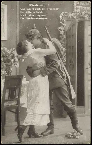 Feldpostkarte 1. Weltkrieg "Wiedersehen" Soldat mit Frau 1917  Feldpost