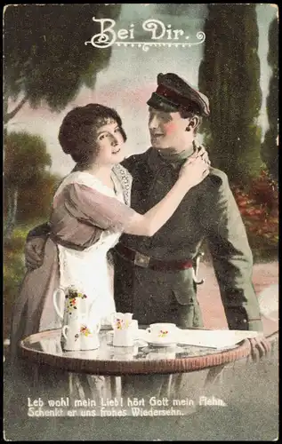Militär & Soldatenleben "Bei Dir" Soldat mit seiner Frau beim Kaffee 1917