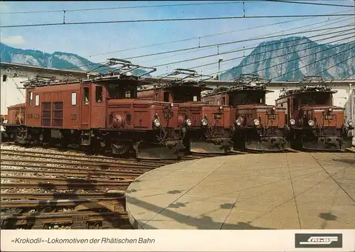 Krokodil-Lokomotiven der Rhätischen Bahn im Depot Landquart 1980