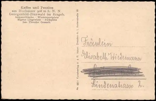 Zinnwald-Georgenfeld-Altenberg (Erzgebirge) Kaffee und Pension am Hochmoor 1934