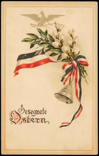 Glückwunsch-Karte Ostern Easter Patriotik-Schreife Glocke 1916   1. Weltkrieg Feldpost gelaufen