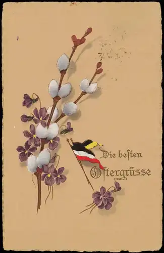 Glückwunsch Gruss-AK zu Ostern  Zweige mit Partriotik-Flagge 1915 Prägekarte