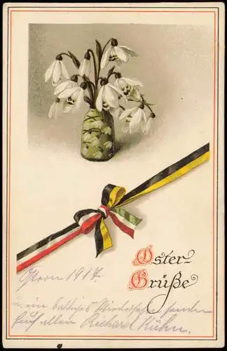 Ansichtskarte  Glückwunsch Gruss zu Ostern Schleife & Blumen 1917  Feldpost